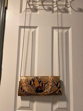 Gold Snake-Print Chain Crossbody Bag